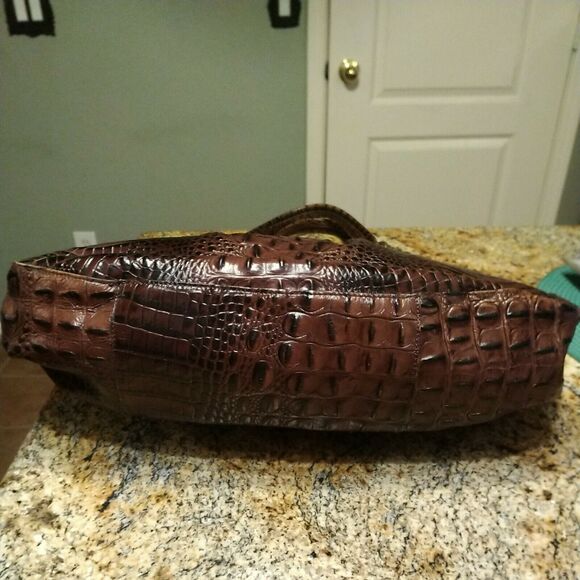 BRAHMIN Brown XL CROC Embossed Leather Shoulder Handbag Tote HOBO - Picture 4 of 12